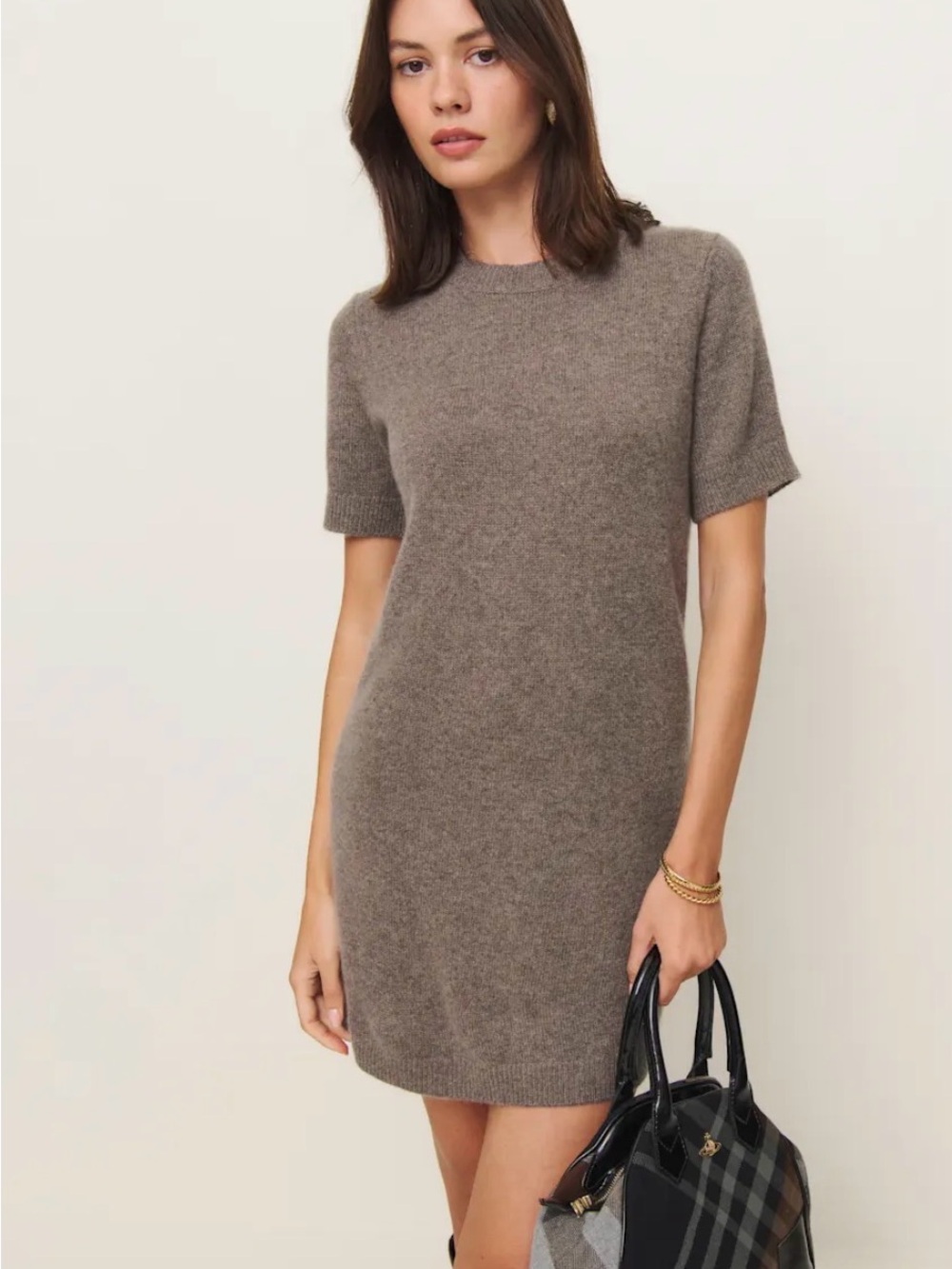 Reformation Bell Cashmere Mini Dress Heather Taupe Brown Size Sm - Picture 8 of 8